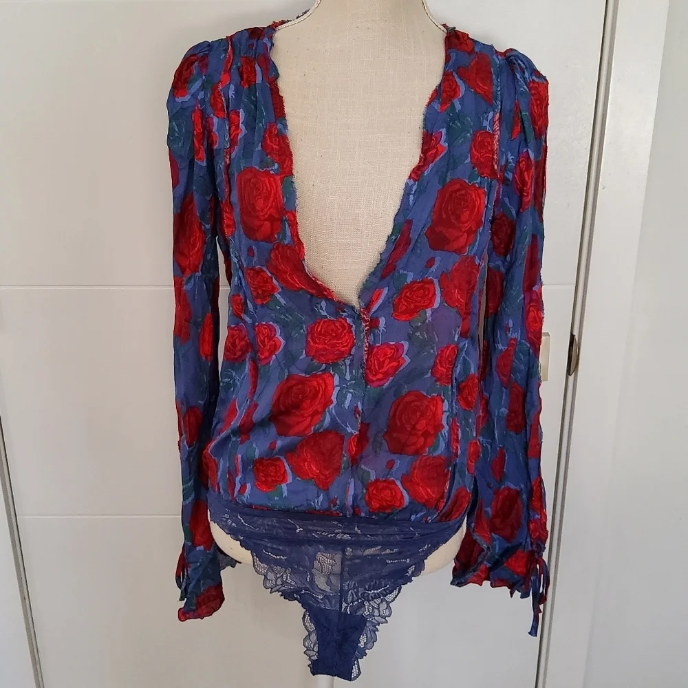 Free People Intemately Everything's Rosy Floral Print Bodysuit Size XS